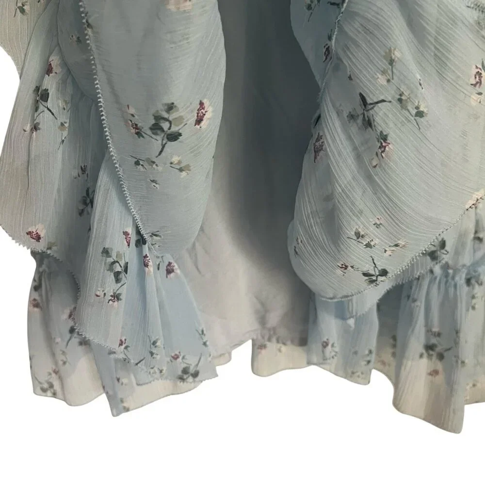 Abercrombie & Fitch Womens Dress, Blue Babydoll Mini Flowy Tiered Coquette Small - Picture 10 of 11